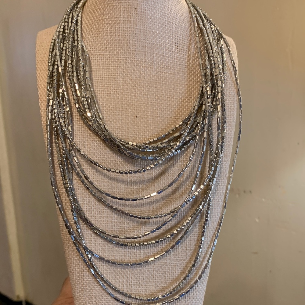 Layered Multi-Strand Silver Hematite Beaded Necklace